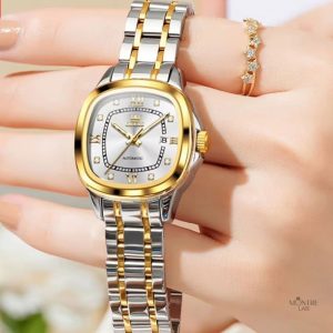 Montre Tonneau bicolore pour femme, style élégant