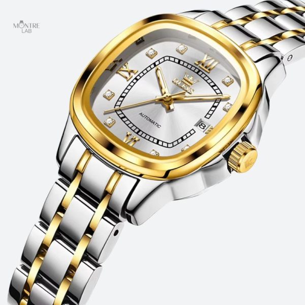 Élégante montre bicolore pour femme, forme Tonneau