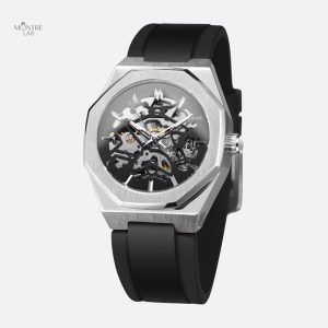Montre squelette homme octogonale en acier inoxydable