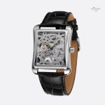Montre carrée pour homme avec mouvement mécanique visible
