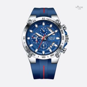 Chronographe homme avec bracelet en silicone, design militaire