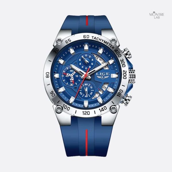 Chronographe homme avec bracelet en silicone, design militaire