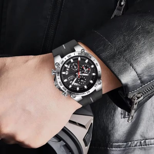 Montre homme style militaire, fonction chronographe, bracelet souple