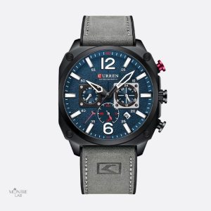 Chronographe homme 44 mm avec bracelet en cuir