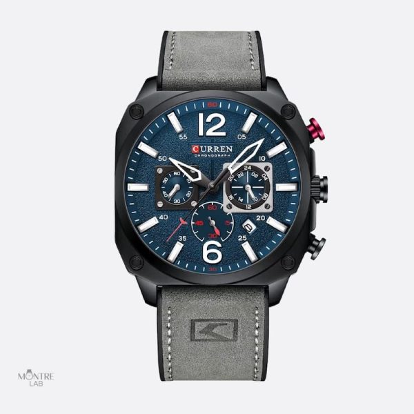 Chronographe homme 44 mm avec bracelet en cuir