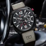 Montre homme 44 mm, style militaire, cuir