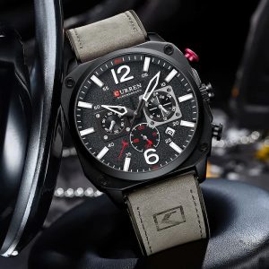 Montre homme 44 mm, style militaire, cuir