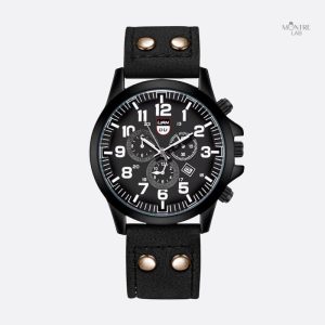 Montre militaire homme quartz avec bracelet cuir