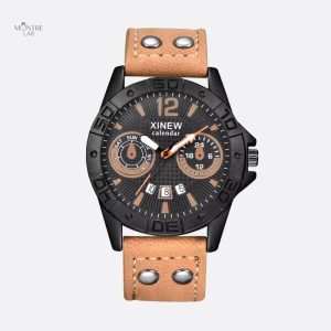 Montre homme style militaire avec bracelet en cuir