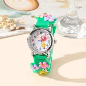 Montre éducative pour enfants, motif floral en relief