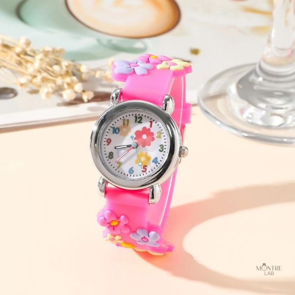 Montre colorée pour enfant, fleurs en relief