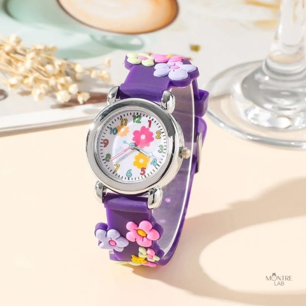 Accessoire pédagogique enfant, montre avec motifs floraux