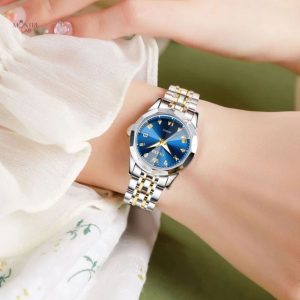 Accessoire élégant pour femme, montre quartz bicolore