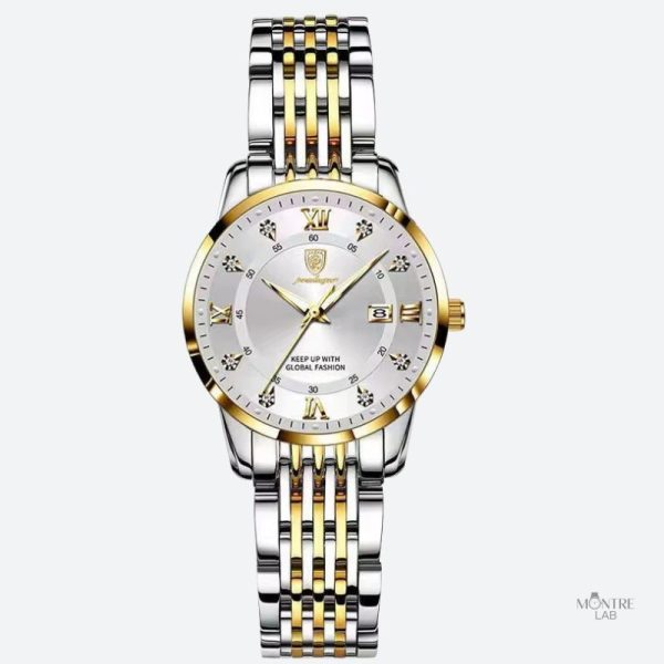 Montre quartz femme avec diamants synthétiques élégants