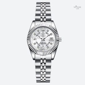 Montre élégante pour femme, finition en métal argenté