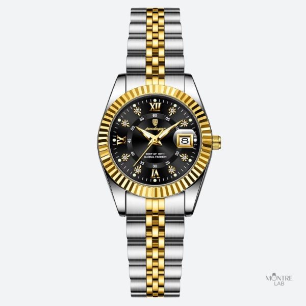 Montre étanche femme, style bicolore en métal