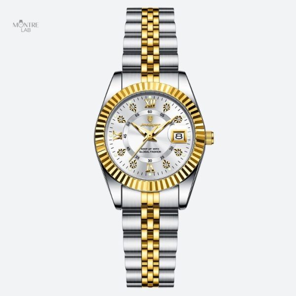 Quartz femme, montre en métal résistant à l'eau
