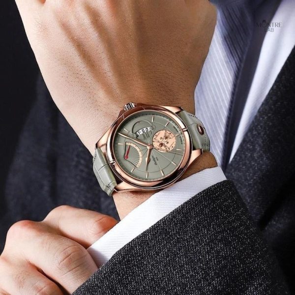 Montre ronde élégante pour homme en cuir