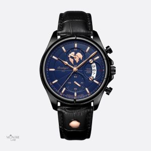 Montre Ronde Homme Cuir Gris avec Indicateur Lumineux