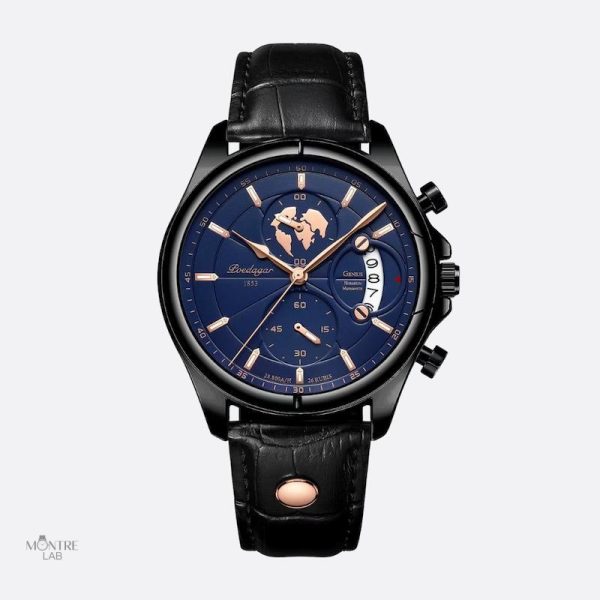 Montre Ronde Homme Cuir Gris avec Indicateur Lumineux