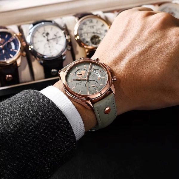 Accessoire Élégant : Montre Homme Cuir Gris Ronde