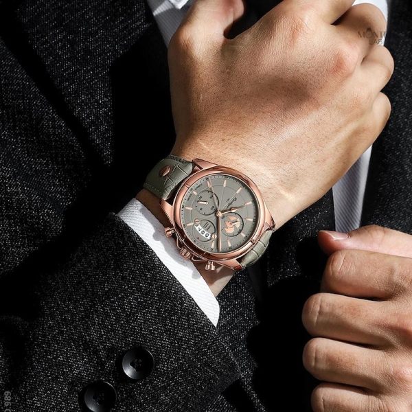 Montre Homme Cuir Gris avec Affichage de Date