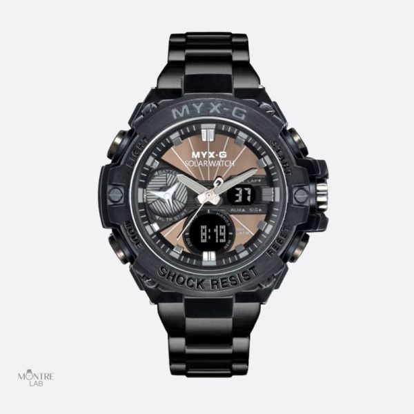Chronographe homme en acier, montre solaire élégante