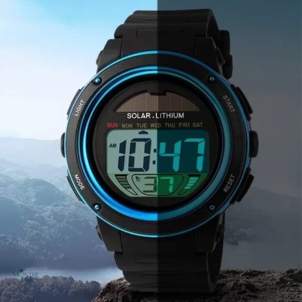 Montre digitale solaire homme avec fonctionnalités avancées