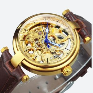 Montre automatique femme avec design squelette en cuir