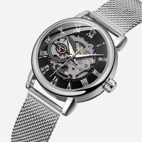Montre en métal avec mécanisme visible pour femme