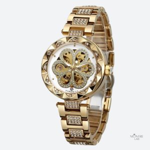 Montre squelette femme en métal avec strass