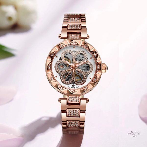 Montre métal femme avec design squelette élégant
