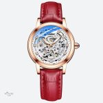 Montre squelette femme en cuir étanche