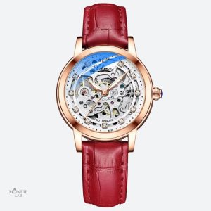 Montre squelette femme en cuir étanche