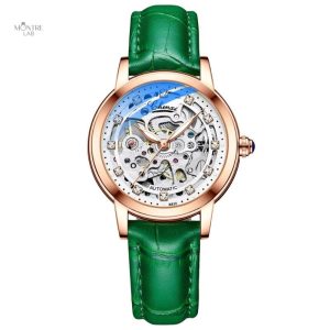 Montre en cuir pour femme avec mécanisme visible