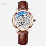 Montre femme en cuir, style squelette intemporel