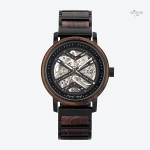 Montre Squelette Homme Acier et Bois