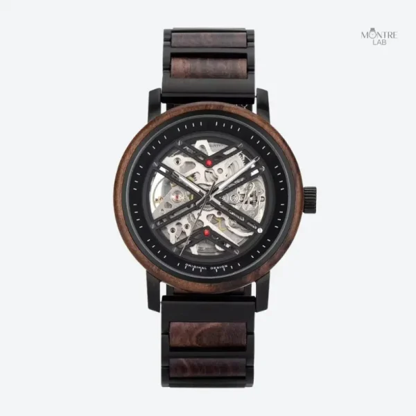 montre-squelette-homme-acier-et-bois-mouvement-mecanique-1 Montre Squelette Homme Acier et Bois