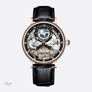Montre homme squelette avec phase de lune