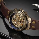 Montre automatique squelette pour homme en bronze