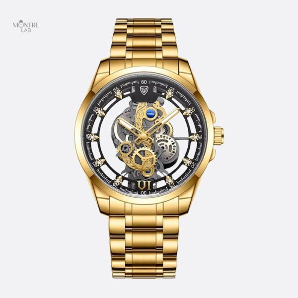 montre-squelette-homme-en-acier-dore-quartz-lumineux-1 Montre squelette homme en acier doré