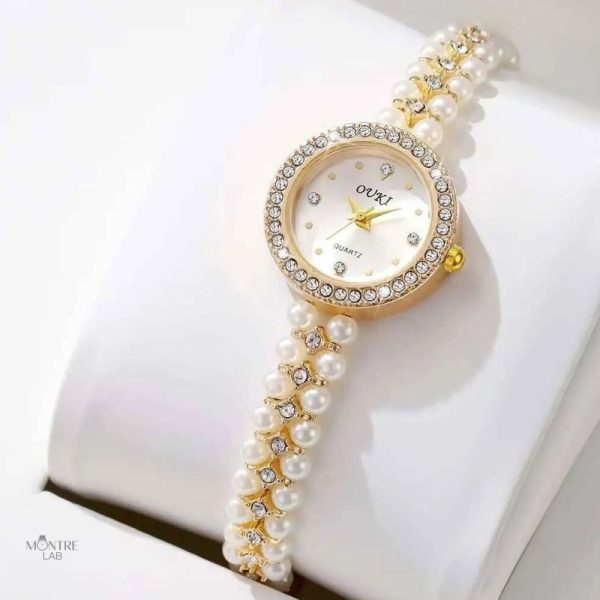 Montre féminine vintage avec bracelet en perles