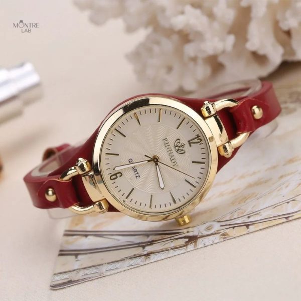 Montre femme rétro avec bracelet en cuir coloré