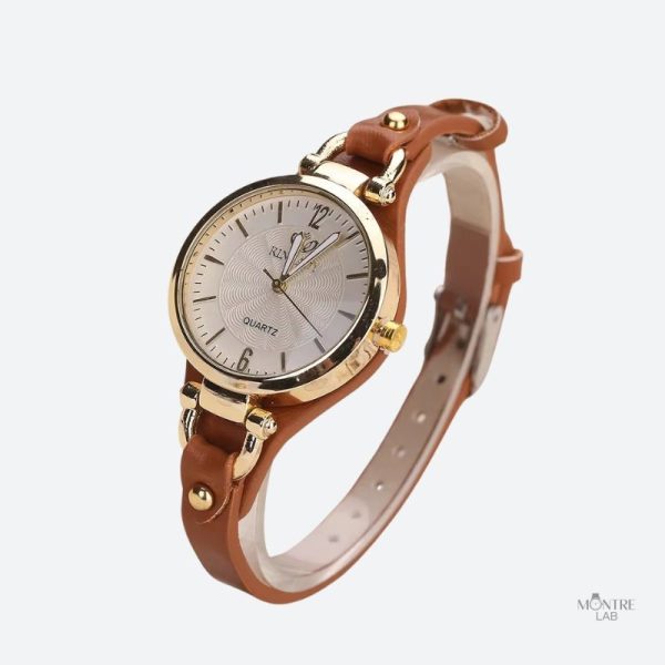 Montre classique pour femme, cuir coloré