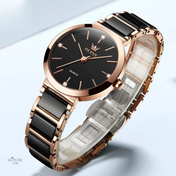 Montre or rose au style rétro pour femmes