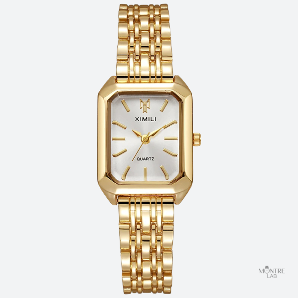 Montre vintage femme rectangle dorée en métal