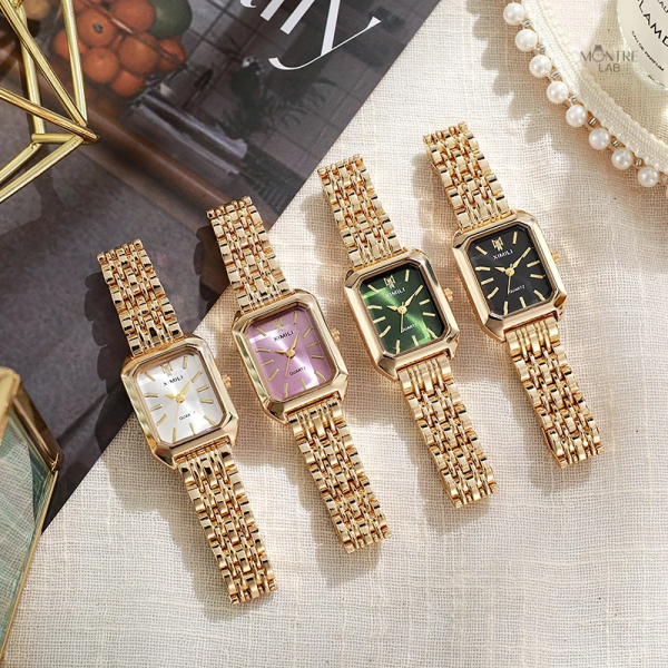 Montre rétro pour femme, finition dorée