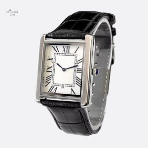 Montre Vintage Carrée Ultra-Fine Homme avec Bracelet Cuir