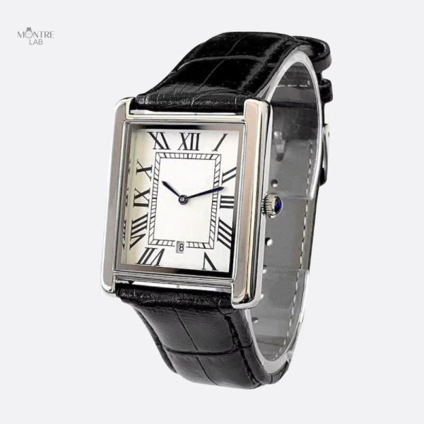 Montre Vintage Carrée Ultra-Fine Homme avec Bracelet Cuir