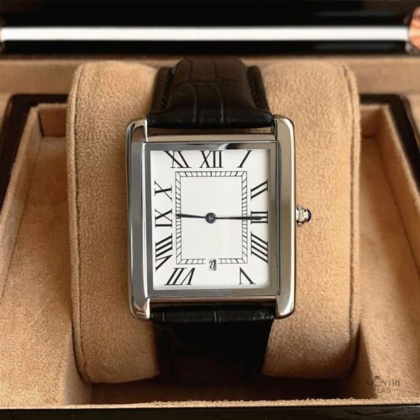 Montre carrée en cuir pour homme, style rétro